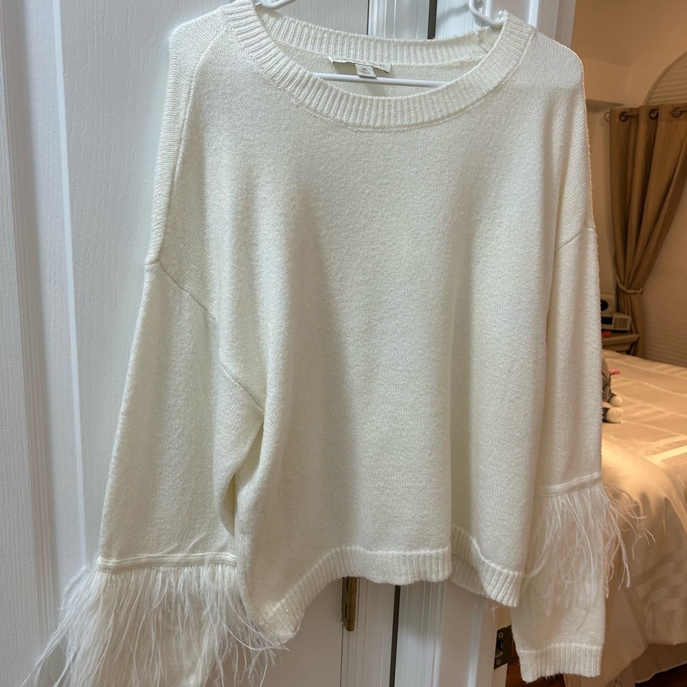 Chelsea & Violet Cream Sweater with Feather Accents